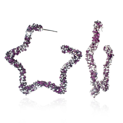 Purple & Silver Rhinestone Star Earrings