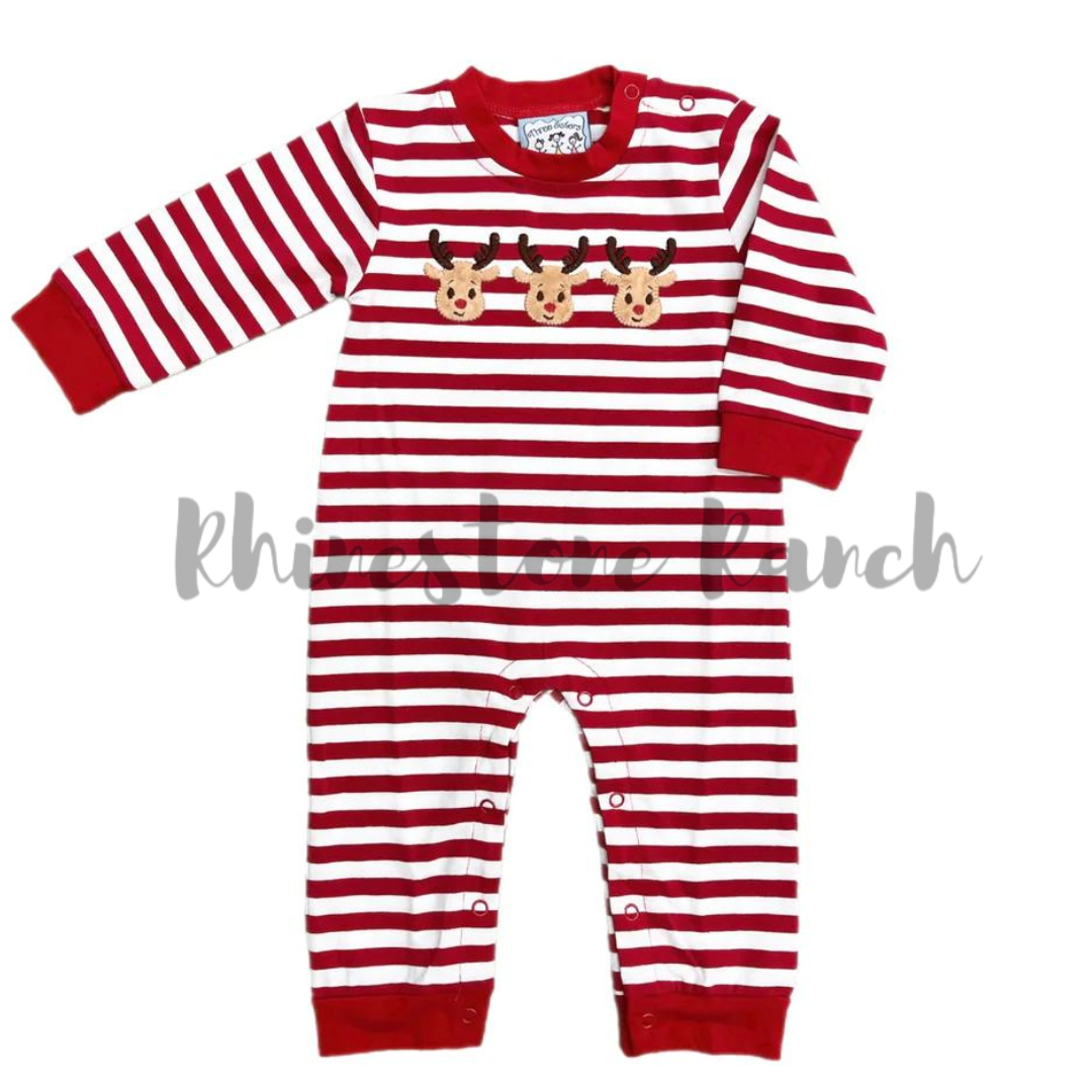 Triple Reindeer Applique Boys Romper