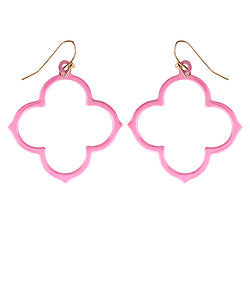 Pink Coating Hollow Clover Earrings