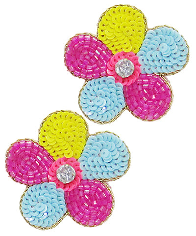 Multi Beaded Petal & Crystal Bud Earrings