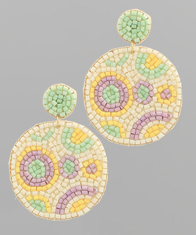 Mint, Yellow, & Lavender Beaded Round Earrings