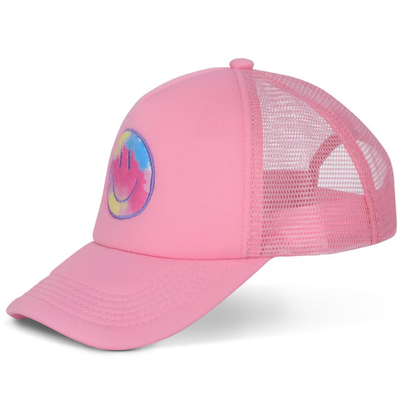 Pink Tie Dye Smiley Trucker Hat