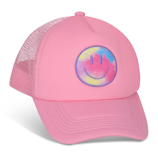 Pink Tie Dye Smiley Trucker Hat