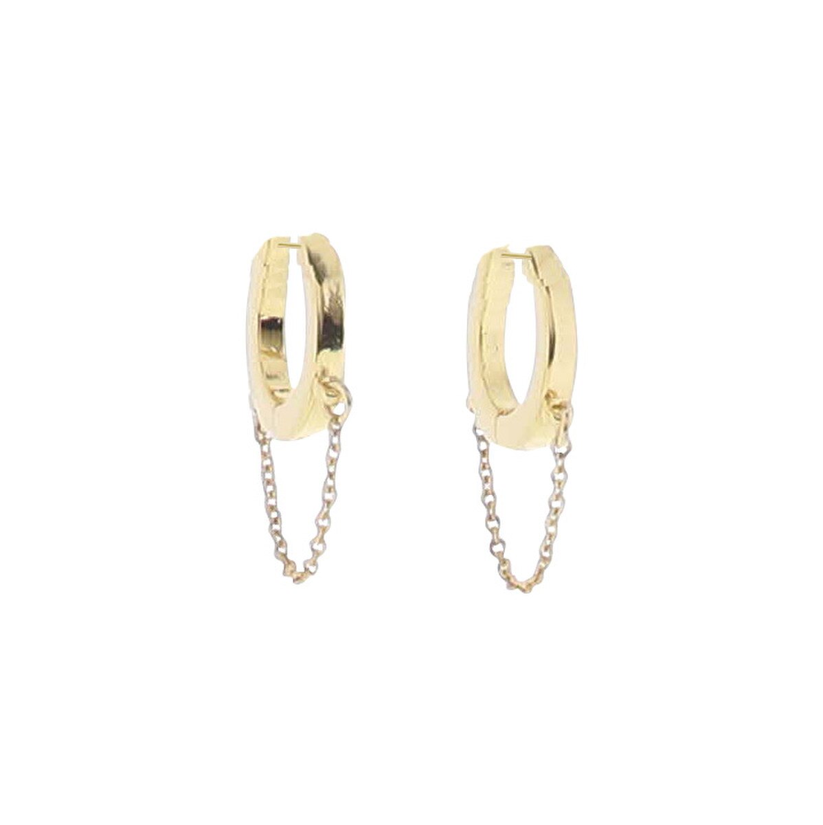 18K Gold Plated Hoop Huggie with Gold Chain Earrings