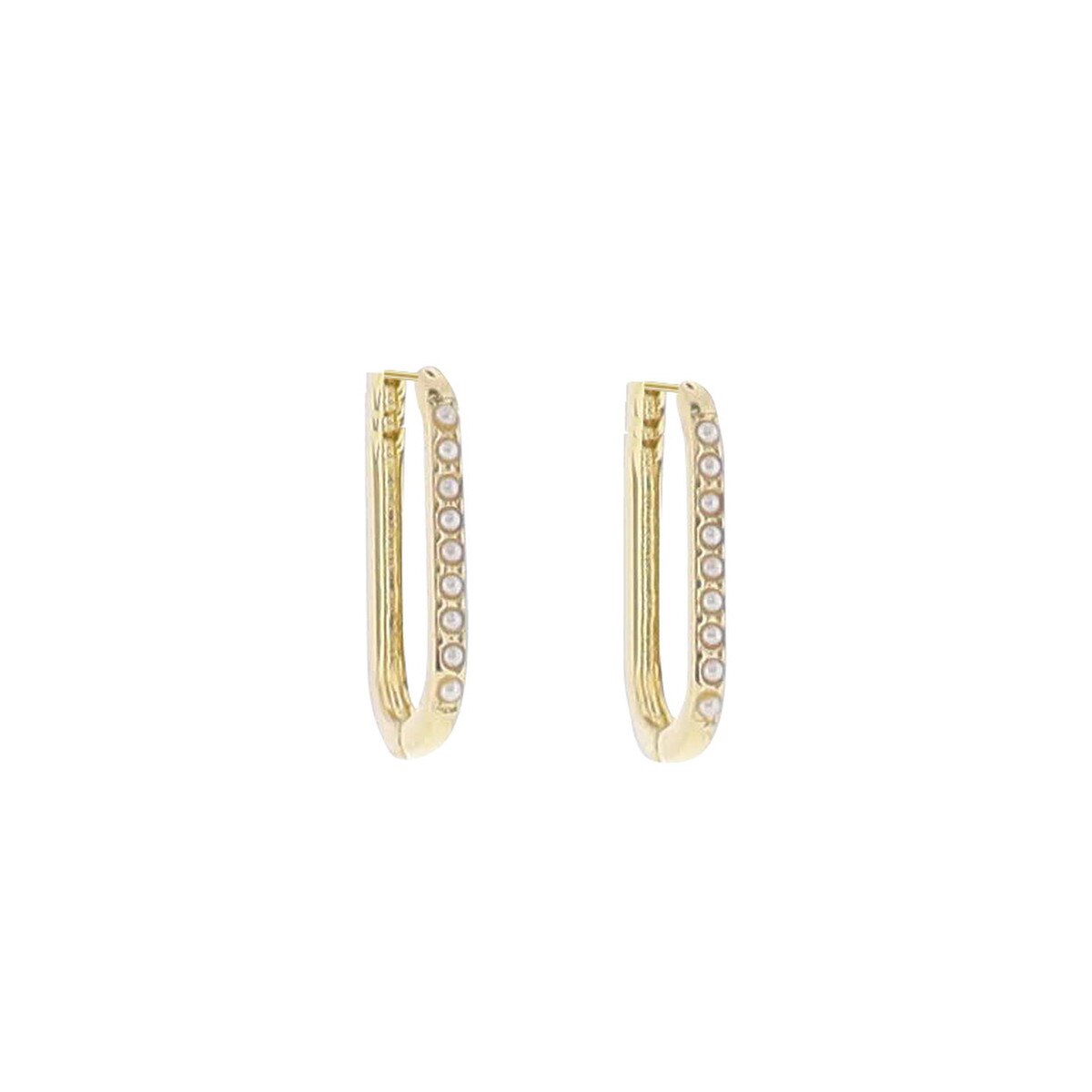 18K Gold Plated Oval Huggie with Pearl Inlay Earrings