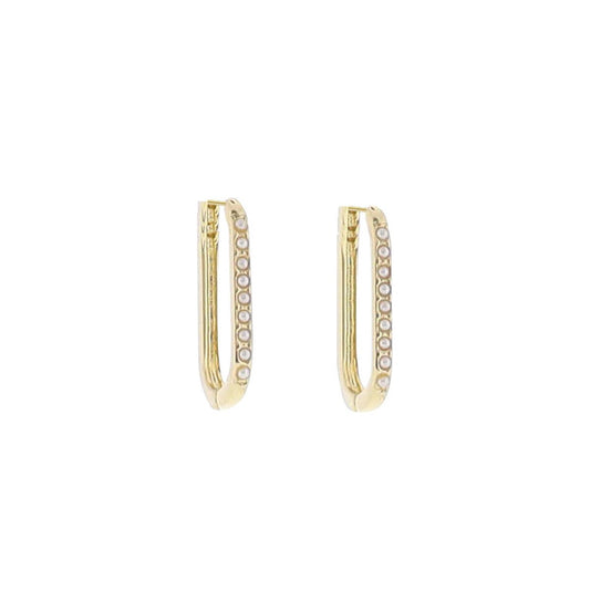 18K Gold Plated Oval Huggie with Pearl Inlay Earrings