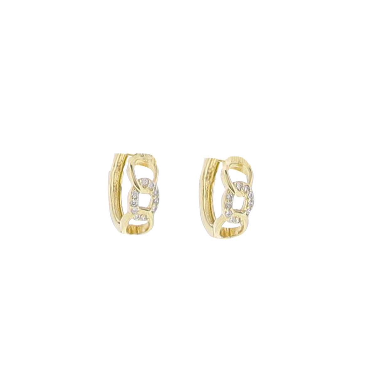 18K Gold Plated Chain Link Huggie w/ Clear Crystal Inlay Earrings