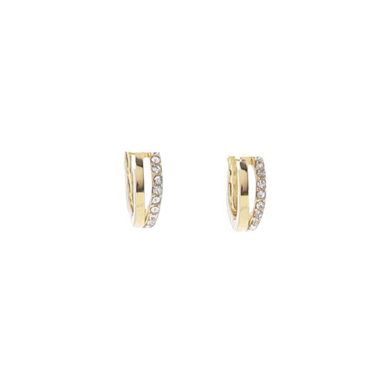 18K Gold Plated Small 2 Band Huggie w/ Clear Right Crystal Band Earrings