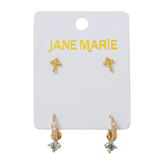 18K Gold Plated Bubble Cross with Huggie Earring Set