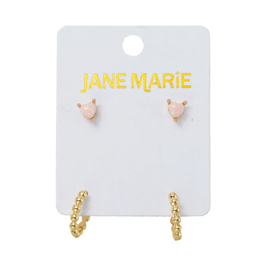 18K Gold Plated Pink Opal with Gold Bubble Earring Set