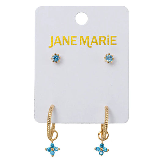 18K Gold Plated Blue Crystal Huggie Earring Set