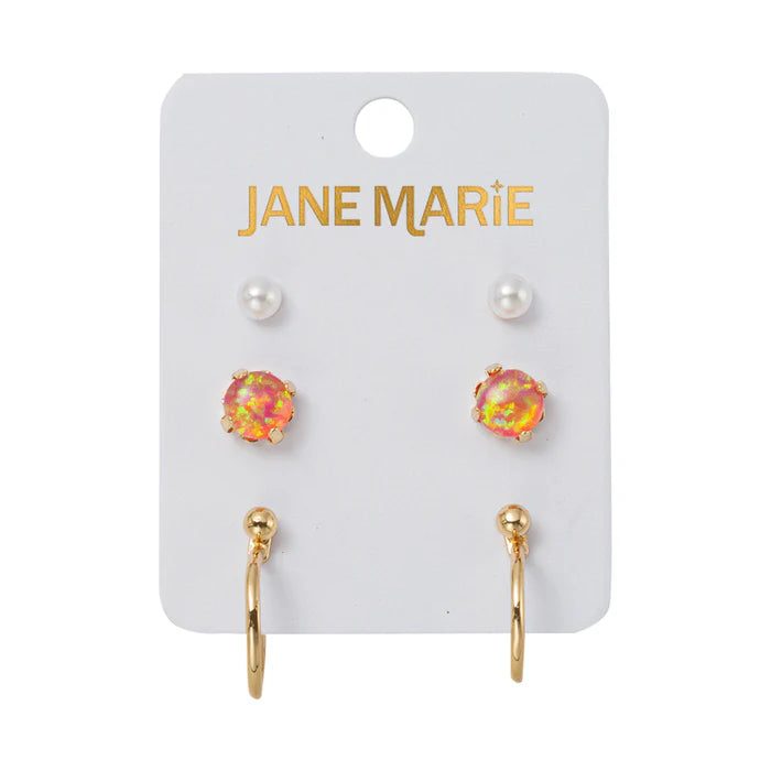 Pearl, Pink Opal, Ball Jacket Earring Set
