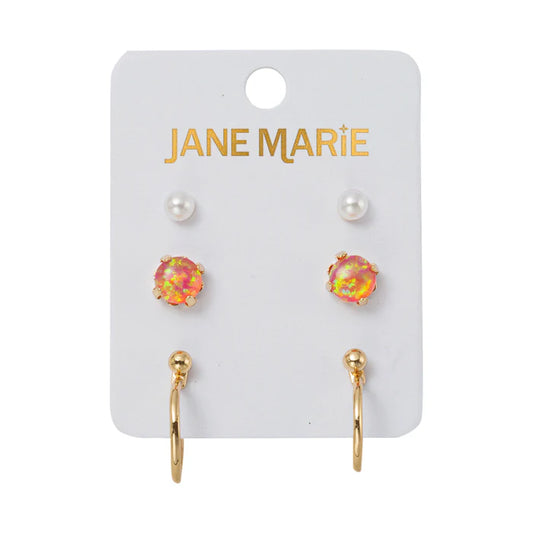 Pearl, Pink Opal, Ball Jacket Earring Set