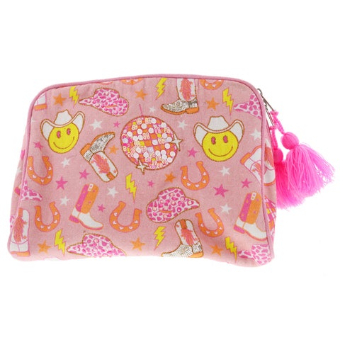 Pink Disco Cowgirl Large Zipper Pouch