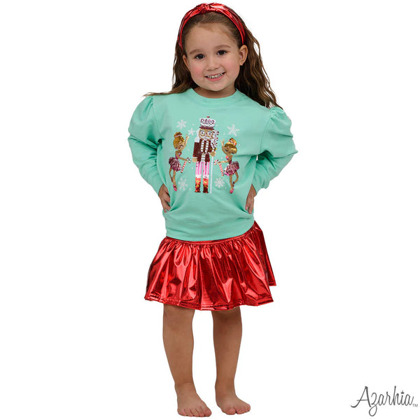 Youth Dark Mint Sequin Nutcracker Ballerinas Sweatshirt