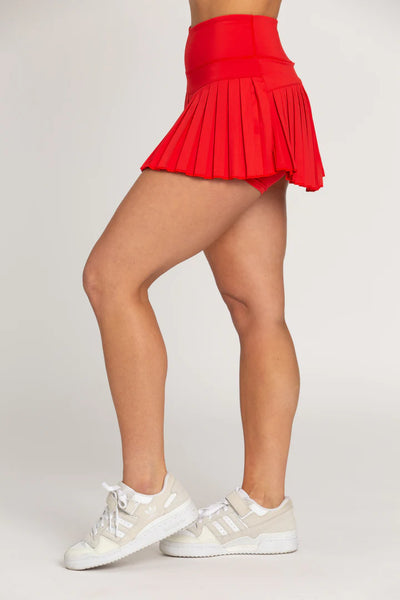 Gold Hinge Candy Red Pleated Tennis Skirt