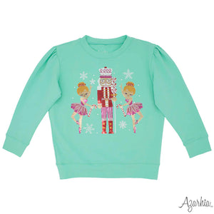 Youth Dark Mint Sequin Nutcracker Ballerinas Sweatshirt