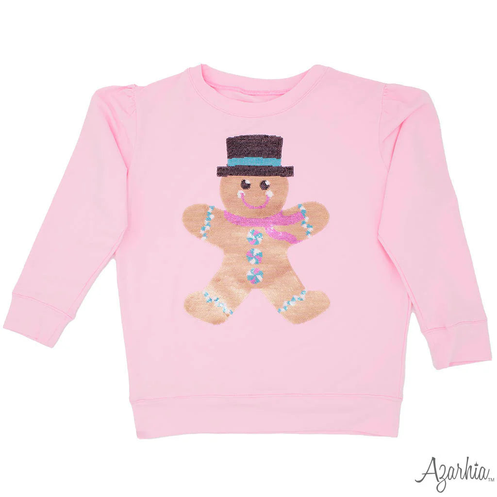 Youth Holly Pink Sequin Gingerbread Sweatshirt