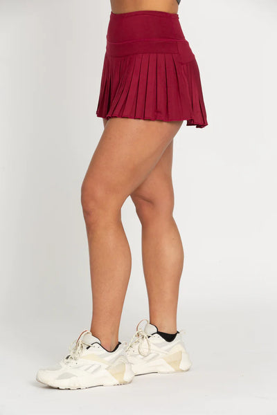 Gold Hinge Deep Crimson Pleated Tennis Skirt