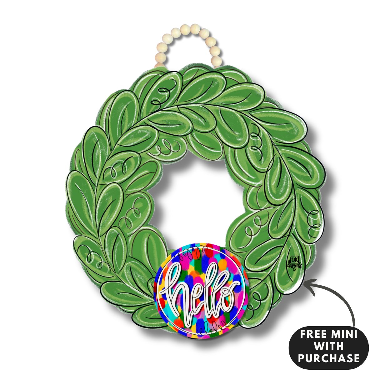 Wreath Hanger w/ Stained Glass Hello Mini by DK Designs Georgia
