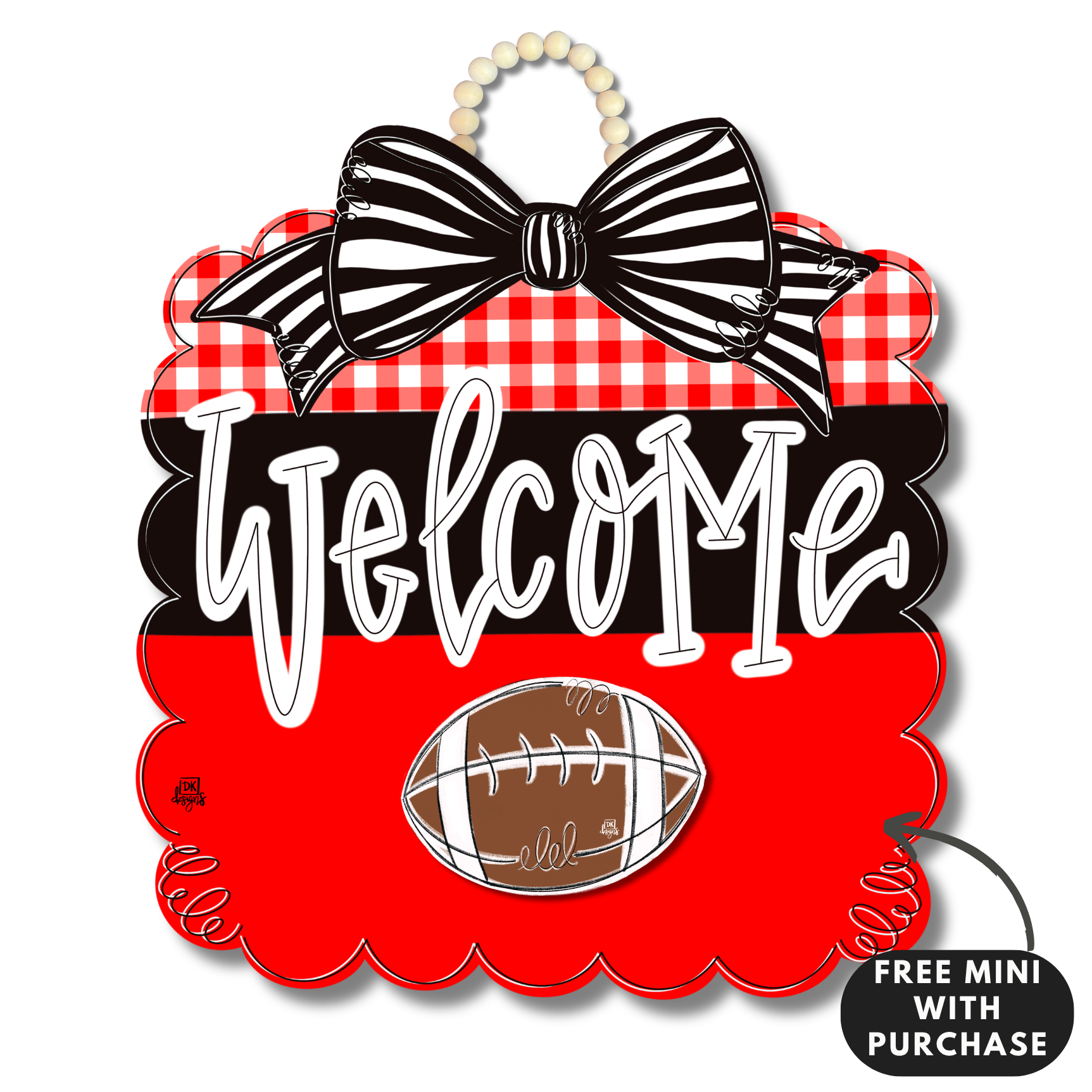 Red and Black Football Scallop w/ mini by DK Designs Georgia