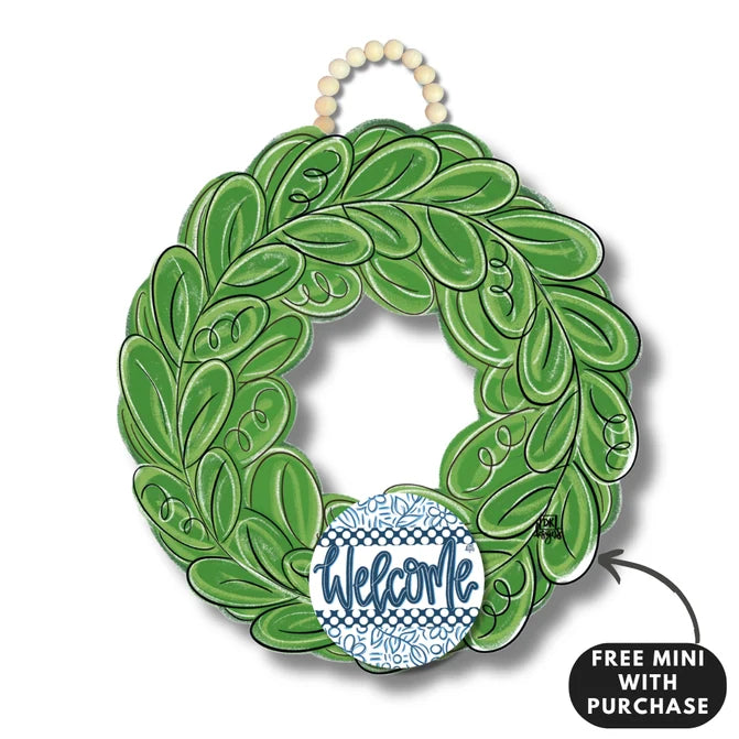 Wreath Door Hanger w/ Blue Welcome Mini Attachment