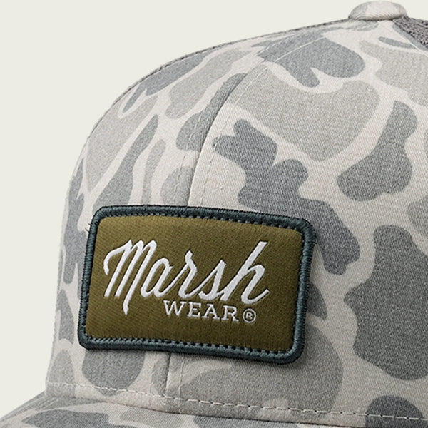 Stone Mallard Camo Script Trucker Hat