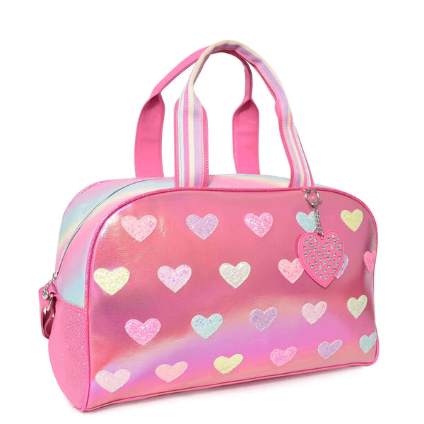 Metallic Flamingo Heart-Patched Large Duffle Bag