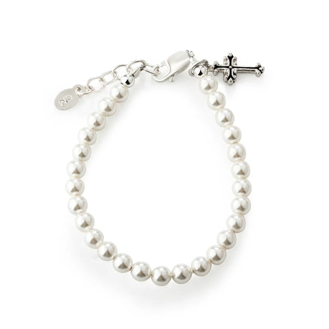 Olivia - Sterling Silver Pearl & Cross Bracelet