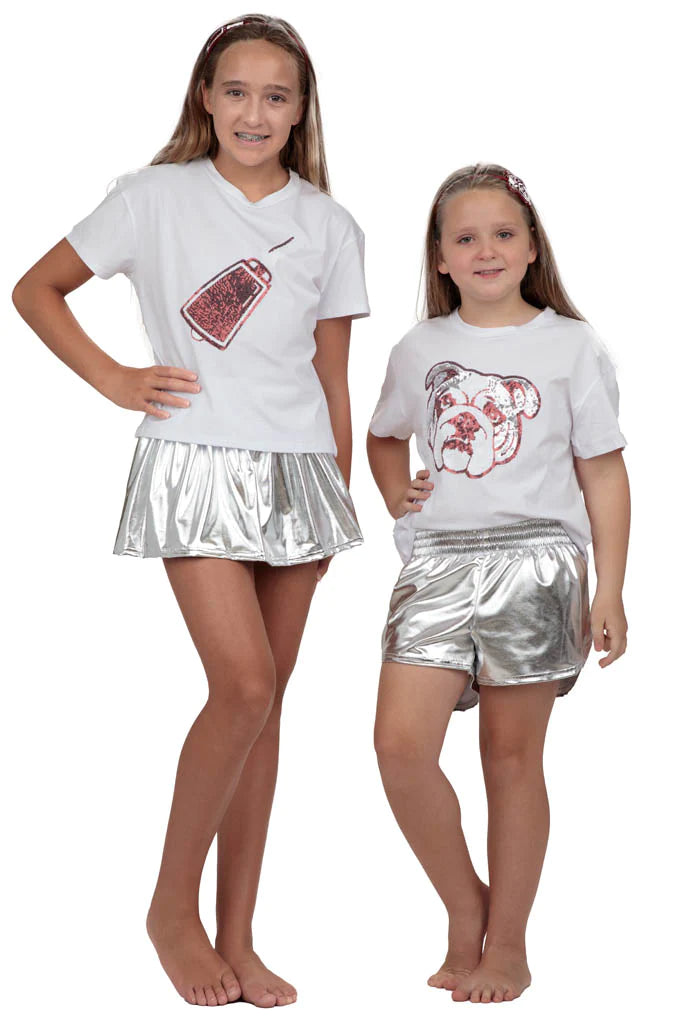 Youth Silver Slick Metallic Gathered Skort