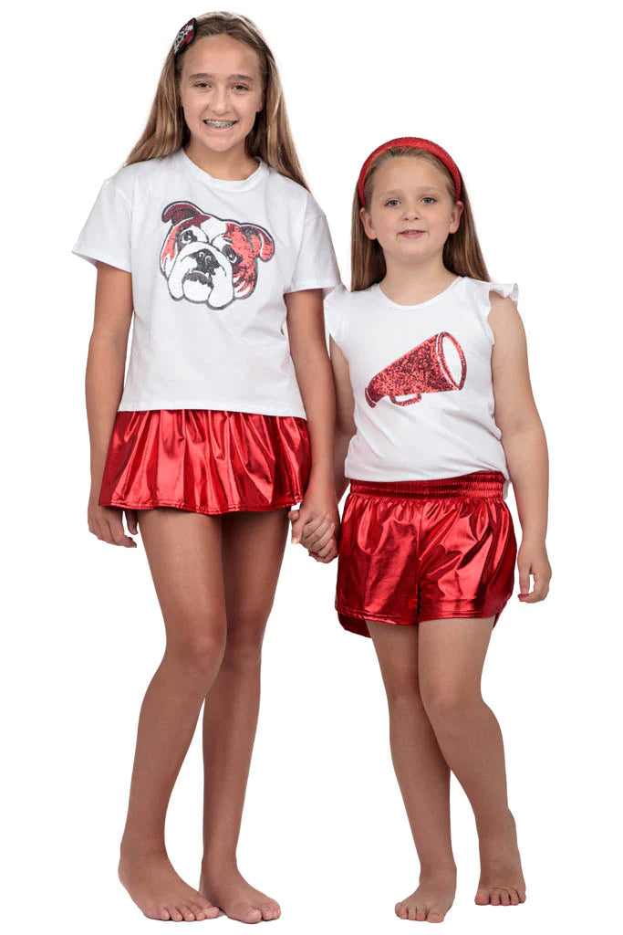 Youth Red Slick Metallic Gathered Skort