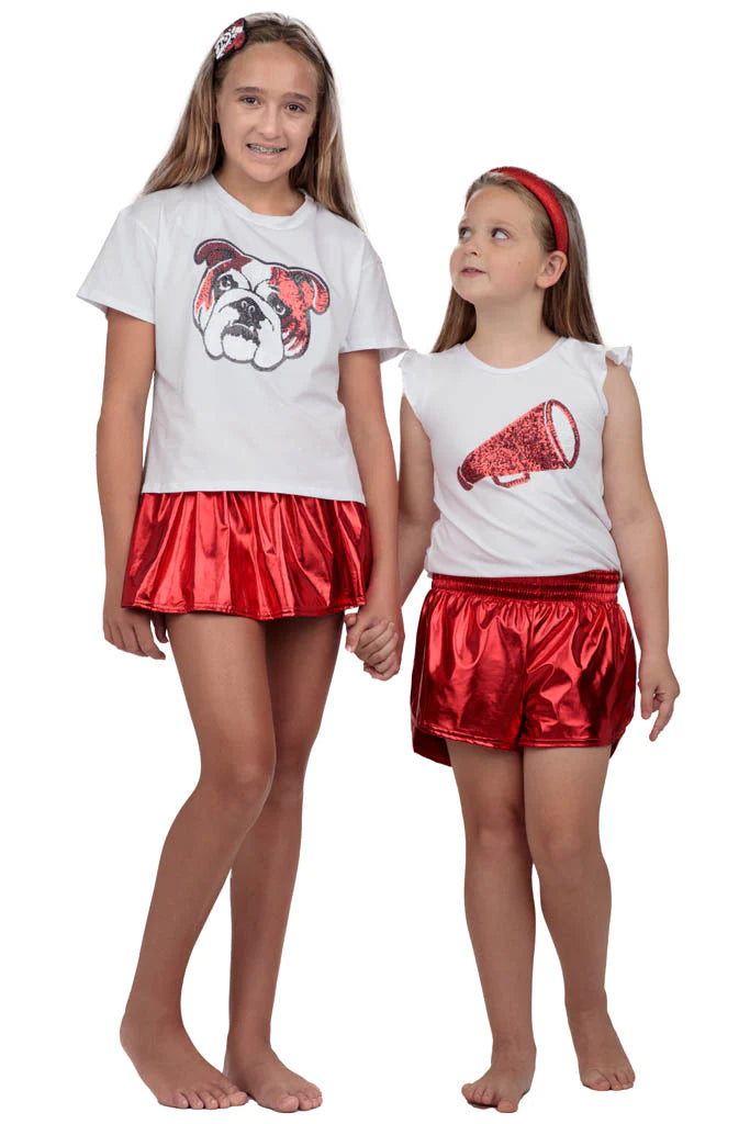 Youth Red Slick Metallic Gathered Skort
