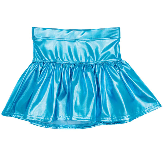 Youth Turquoise Slick Metallic Gathered Skort