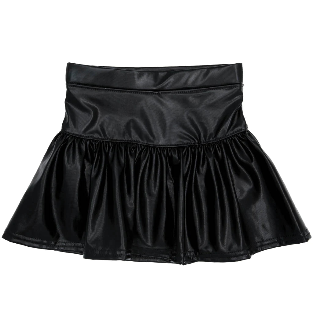 Youth Black Slick Metallic Gathered Skort