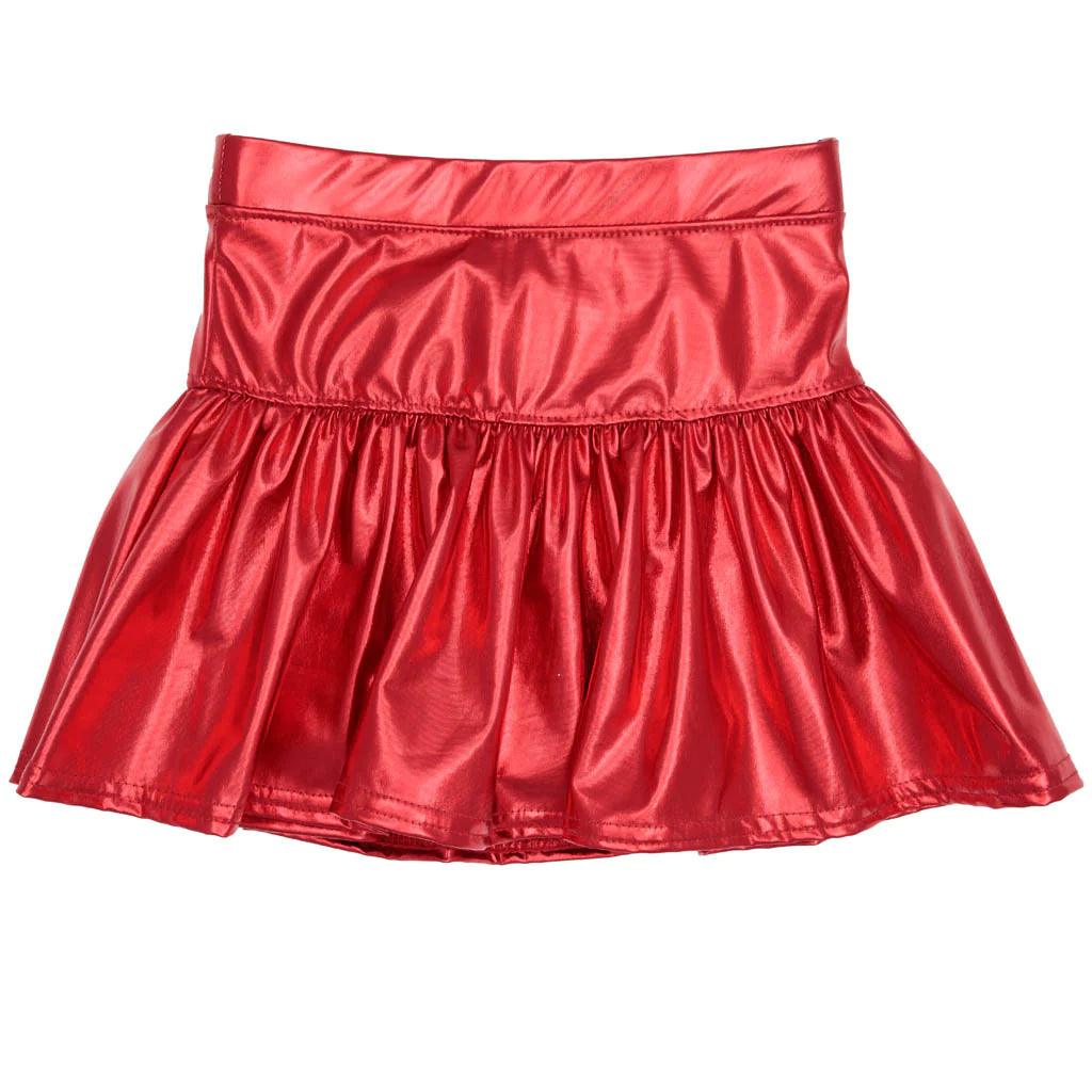 Youth Red Slick Metallic Gathered Skort
