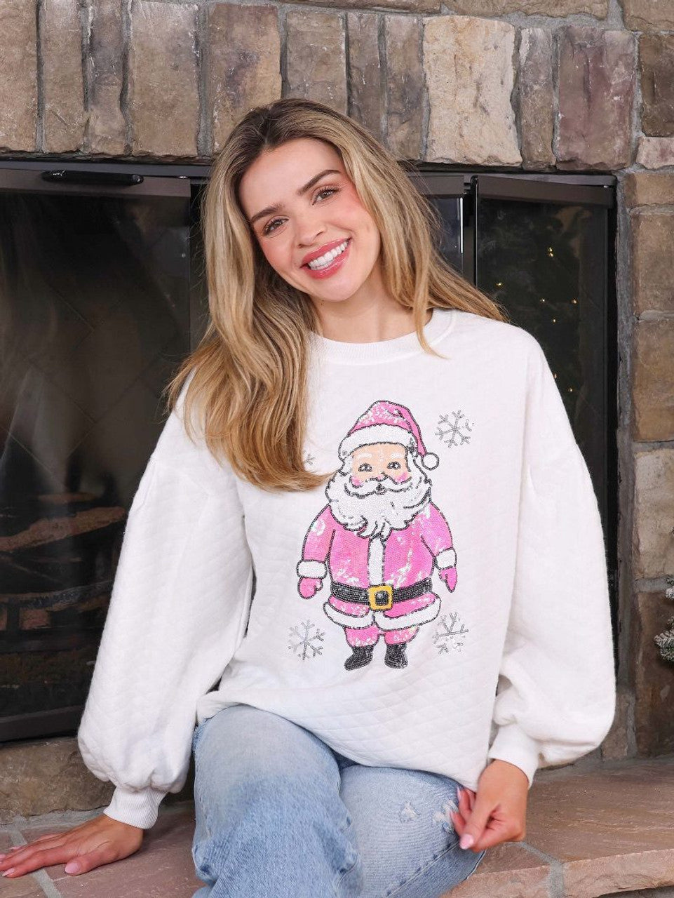 Cheerful Santa Sequin Crewneck Pullover