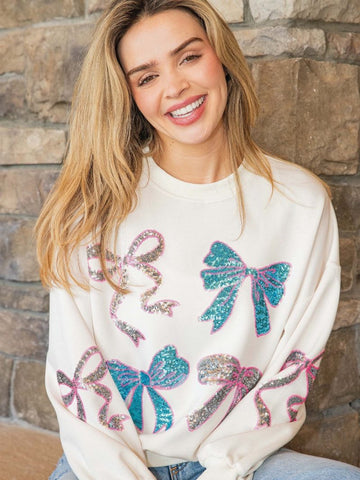 Ribbon Sequin Crewneck Pullover