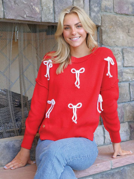 Red Bow Cable Knit Sweater