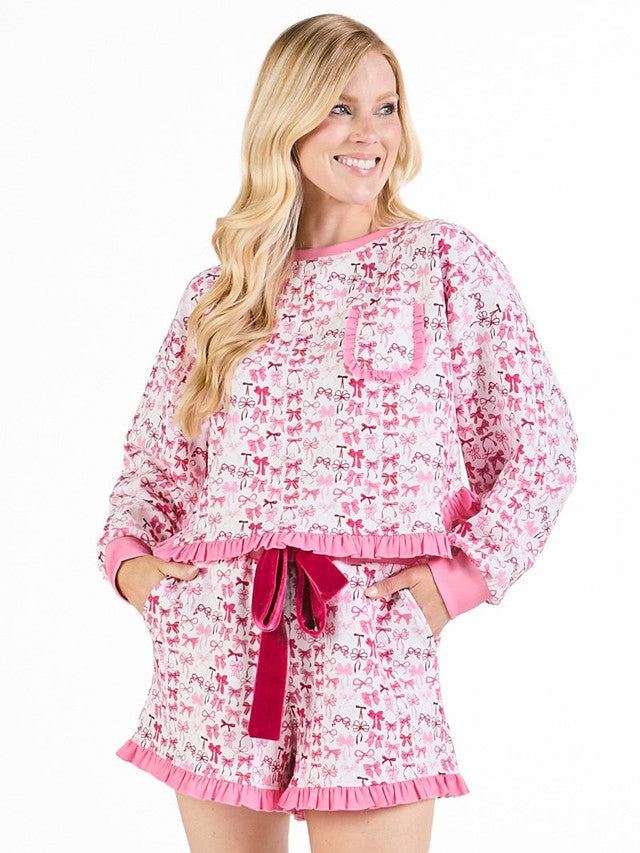 Pink Bows Pj Ruffle Short Set