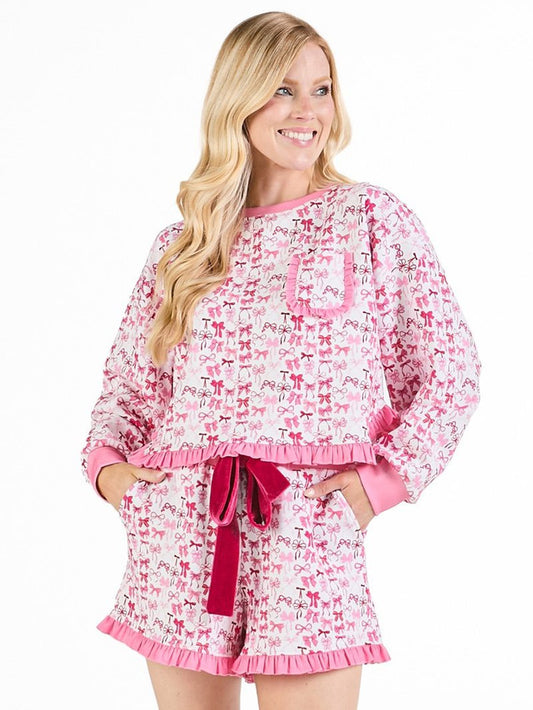 Pink Bows Pj Ruffle Short Set