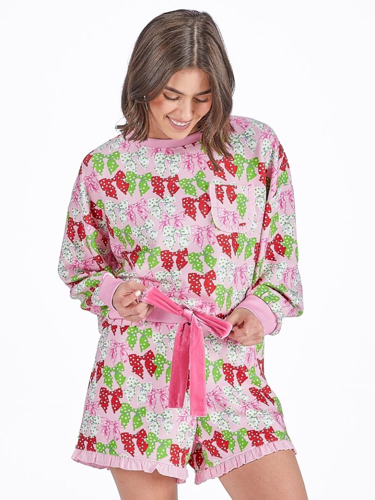 Dotted Bows Pj Ruffle Short Set