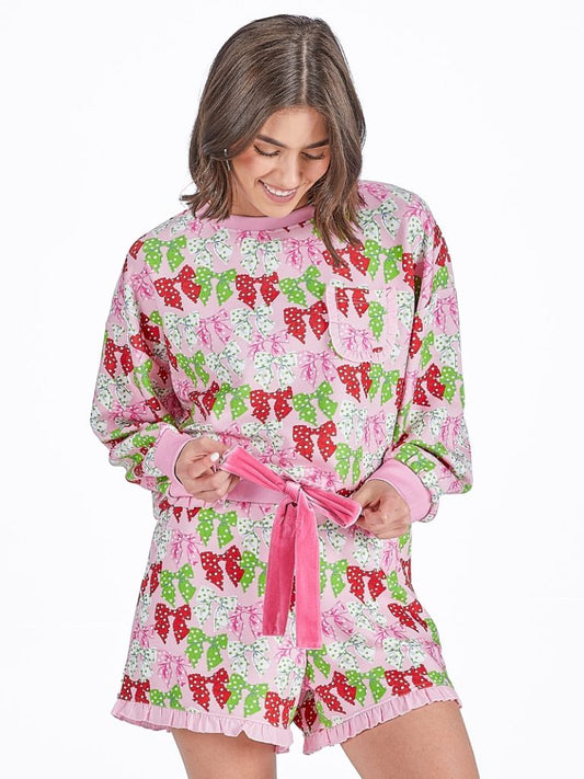 Dotted Bows Pj Ruffle Short Set