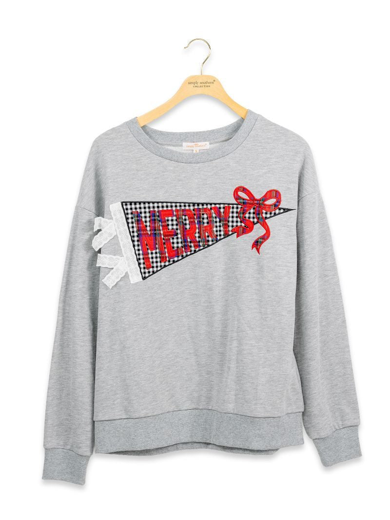 Gray Merry Pendant Applique Crewneck