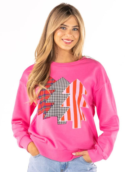 Pink Tree Holiday Applique Crewneck