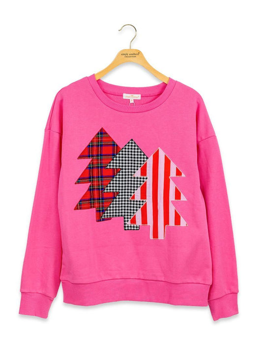 Pink Tree Holiday Applique Crewneck