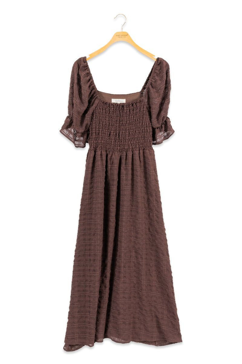 Coffee Smocked Solid Dress