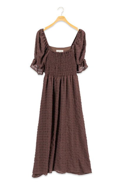 Coffee Smocked Solid Dress