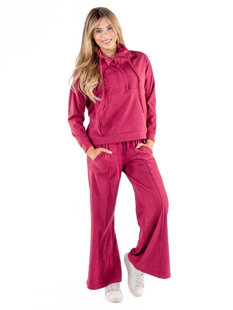 Dark Red Rib Knit Pants