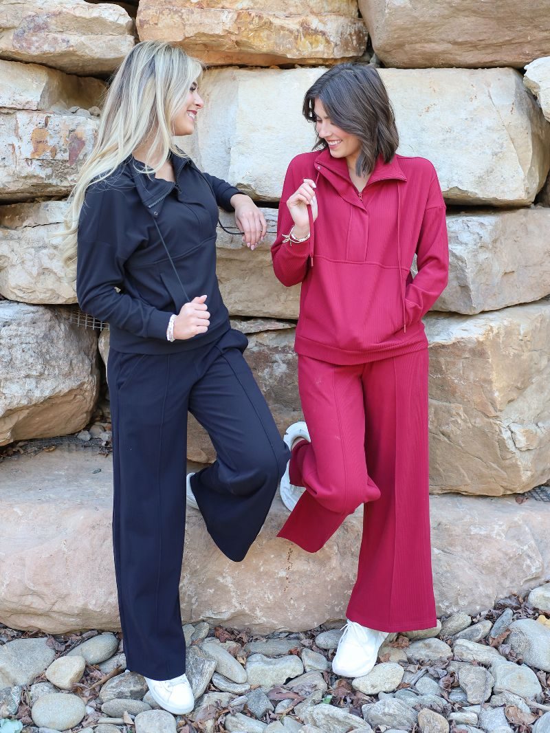 Dark Red Rib Knit Pants