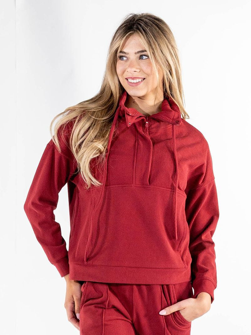 Dark Red Rib Knit Pullover